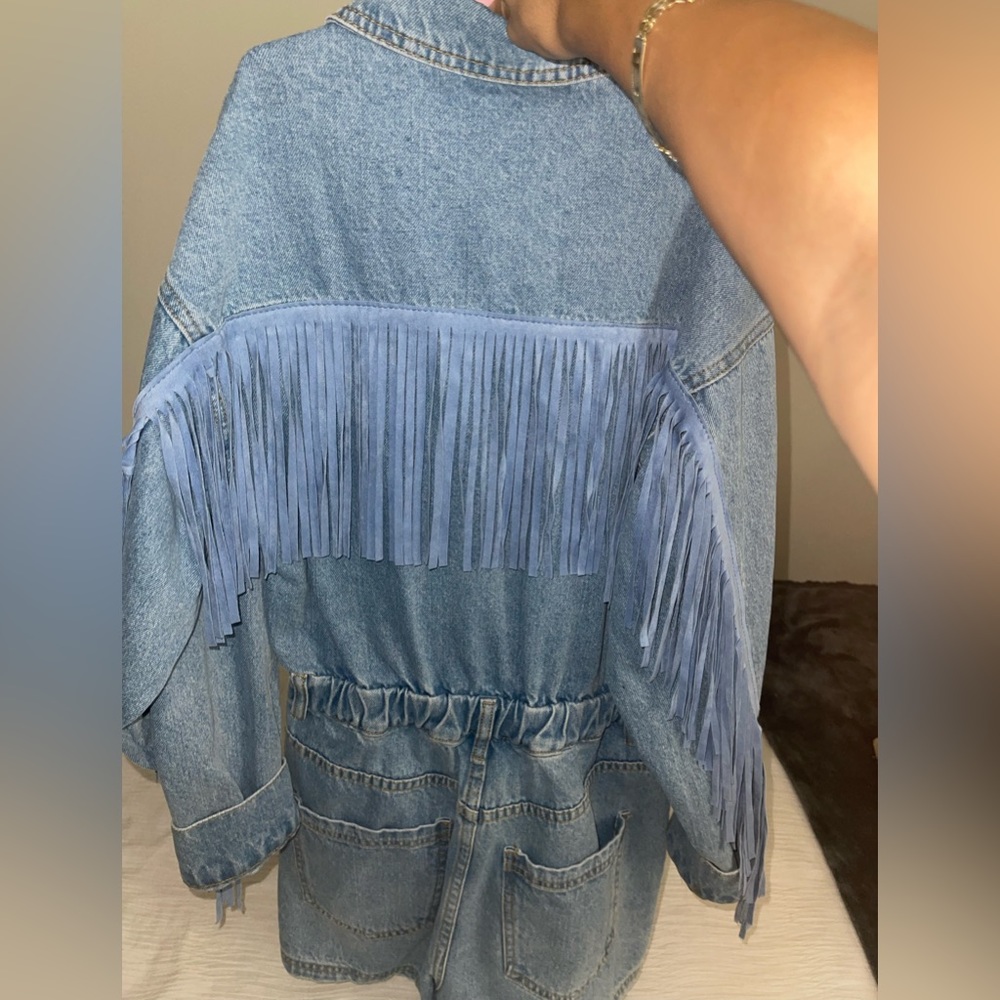 NWT fringe denim romper